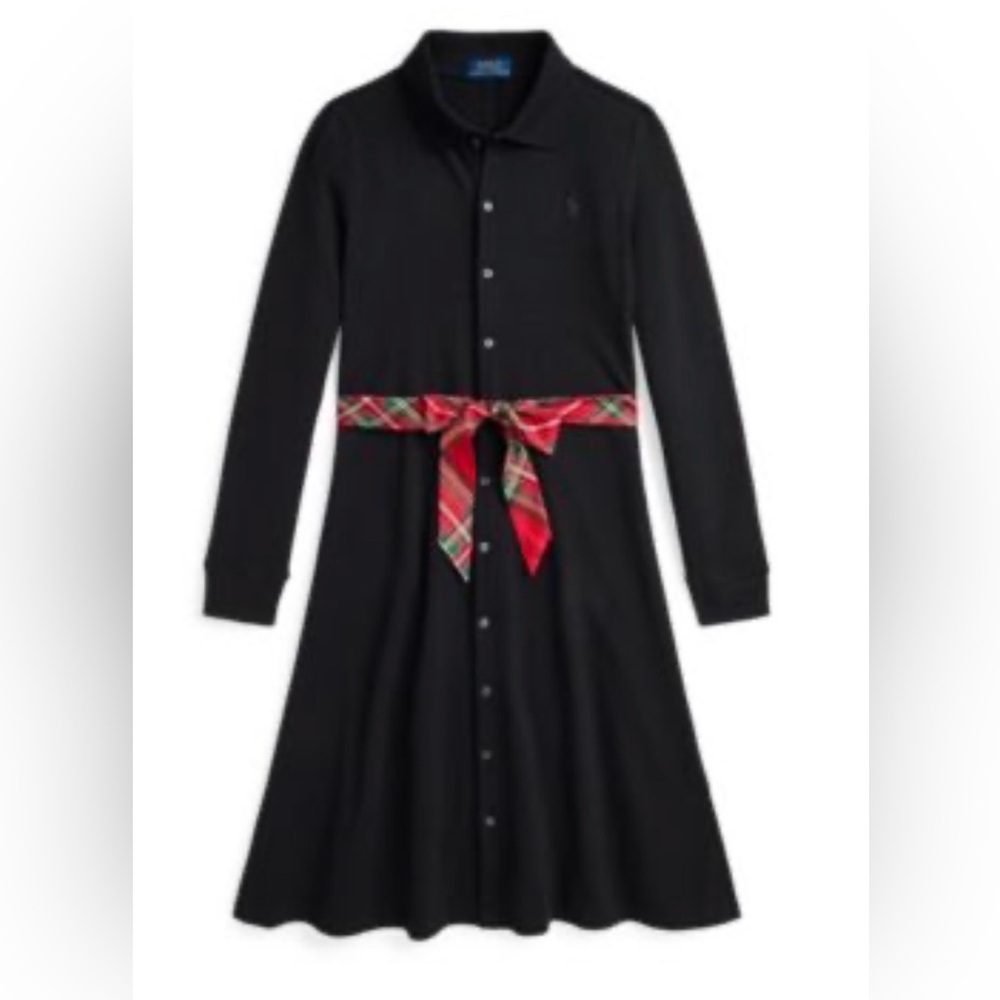 Kids Polo Ralph Lauren Black Dress with Red Plaid Belt